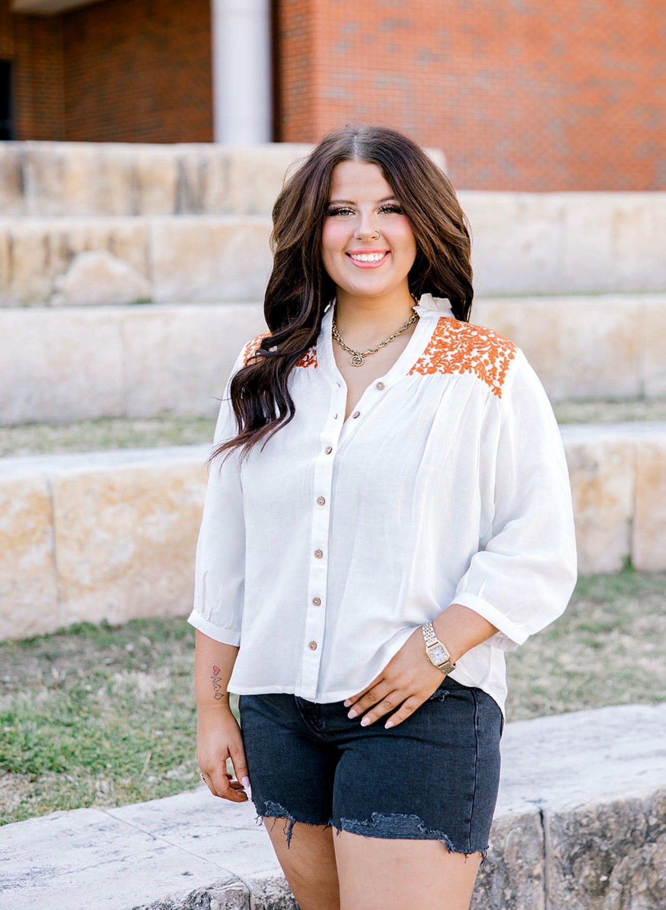 Layerz Jane Top-White/Burnt Orange