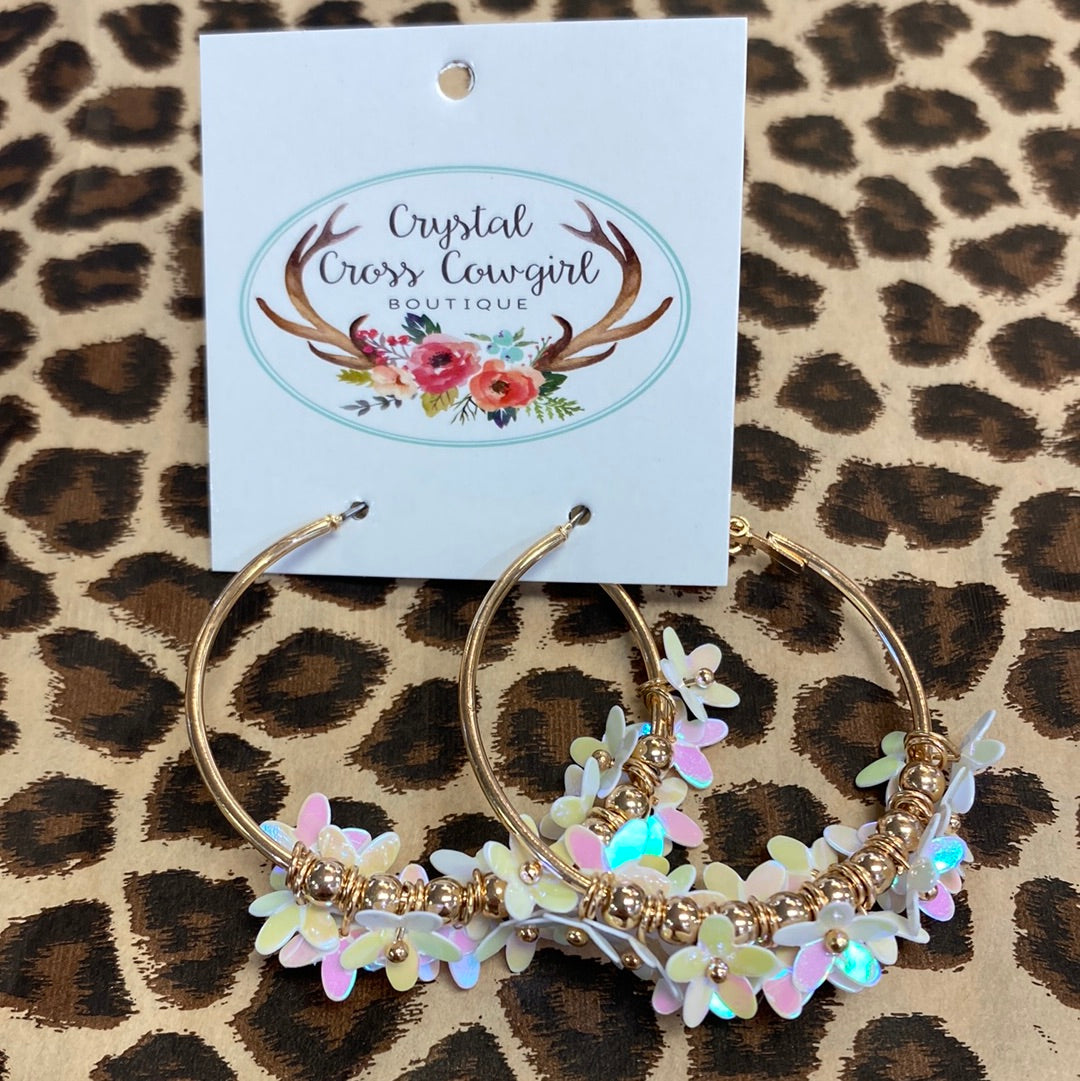 Flower Sequin Hoop Earrings