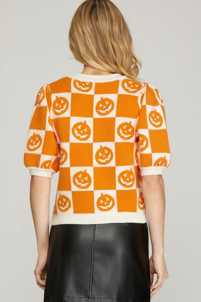 Pumpkin Checkered Sweater