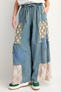 Denim Patchwork Palazzo Pants