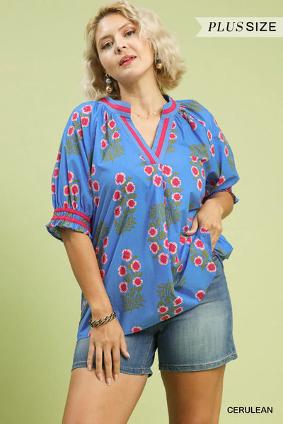 Curvy Cerulean Floral Top