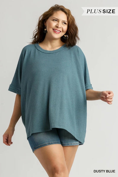 Curvy Pepper Top-Dusty Blue