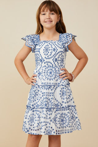 Shyler Girls’ Eyelet Embroidered Ruffle Dress