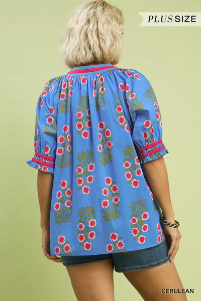 Curvy Cerulean Floral Top
