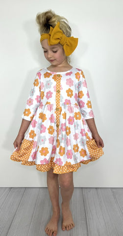 Mustard Daisy Girls Dress