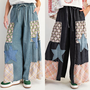 Denim Patchwork Palazzo Pants