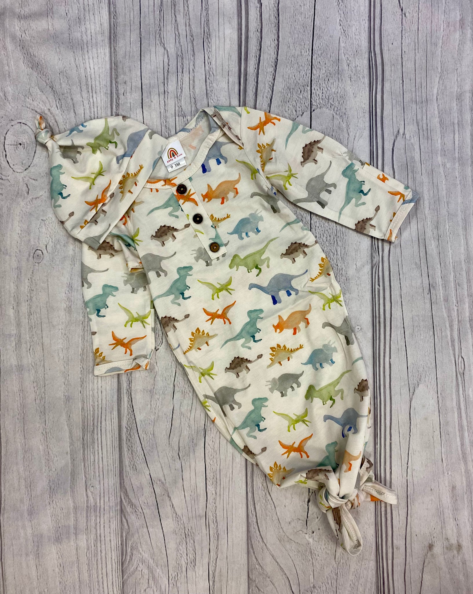 Dinosaur Print Baby Gown W/ Cap