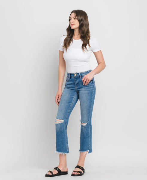 Vervet - “Forget” Mid Rise Raw Step Hem Ankle Flare Jeans