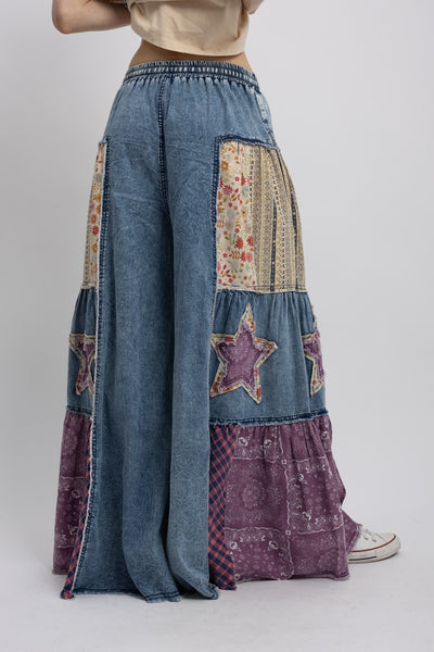 Star Denim Patchwork Palazzo Pants