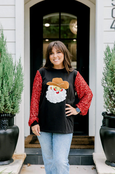Layerz Sparkle Top- Cowboy Santa