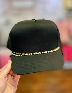 Trucker Hat with Gold and Pearl Chain