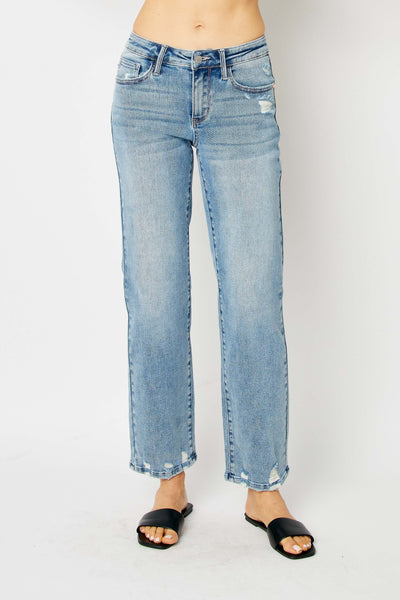 Judy Blue Mid-Rise,Destroy Straight Jeans