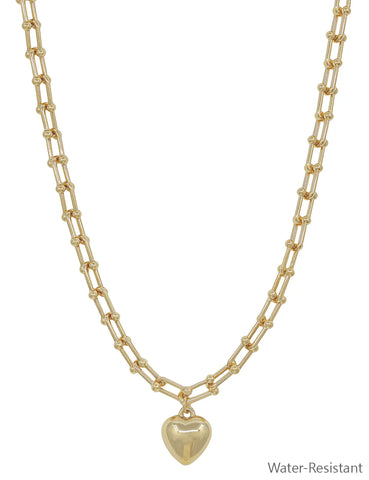 Gold Chain with Puffy Heart 16"-18" Necklace