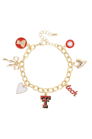 Texas Tech Red Raiders Enamel Icons Charm Bracelet in Shiny Gold