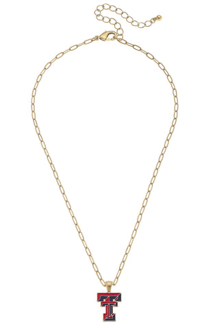 Texas Tech Raiders Enamel Pendant Necklace in Shiny Gold