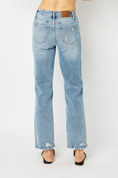 Judy Blue Mid-Rise,Destroy Straight Jeans