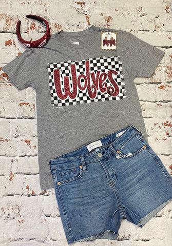 Checkered Wolves in Glitter Tee