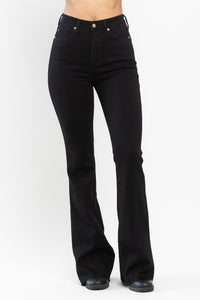 Judy Blue Black High Waist Tummy Control Cut Hem Flare Jeans