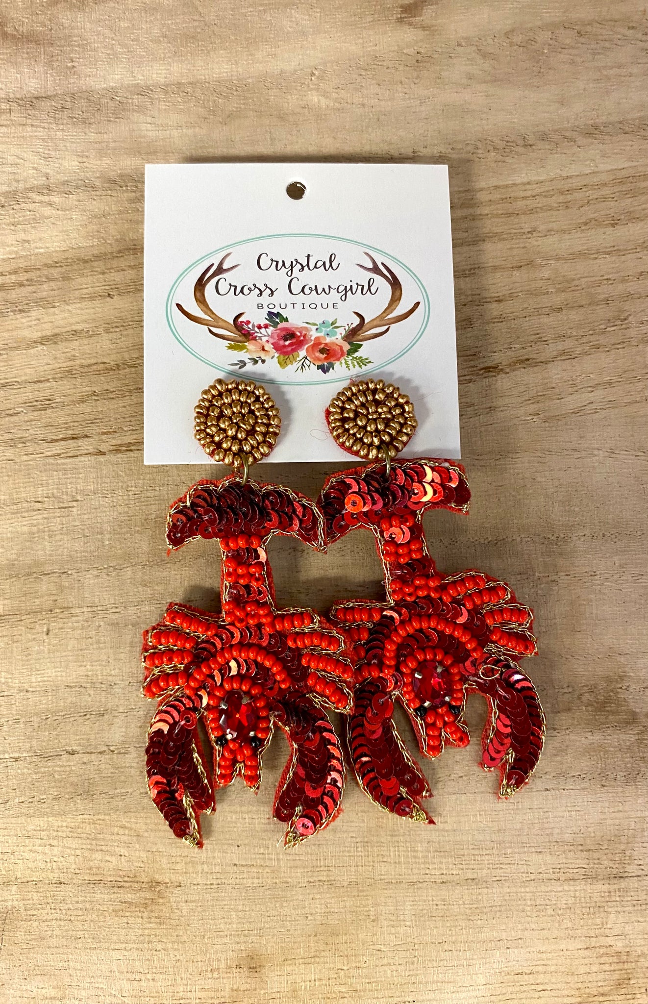 Beaded Crawfish Earrings with Sequins