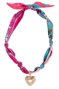 Sophia Glowing Heart Scarf Necklace in Fuchsia/Turquoise/White