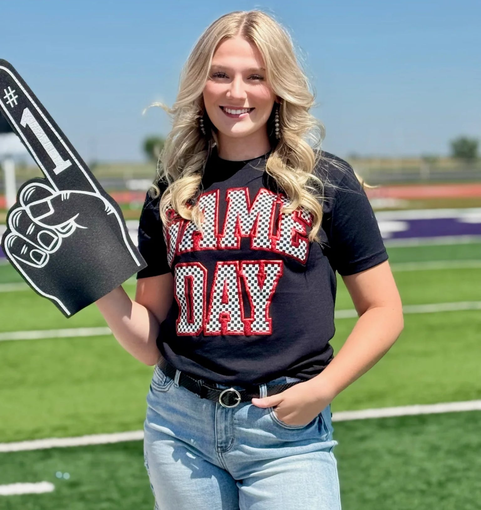 Checkered Game Day with Metallic Puff Tee