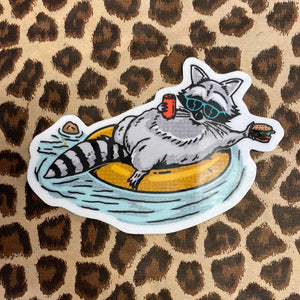 Tubin’ Raccoon Sticker