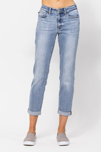 Curvy Judy Blue Midrise Bleach Wash Boyfriend Jeans