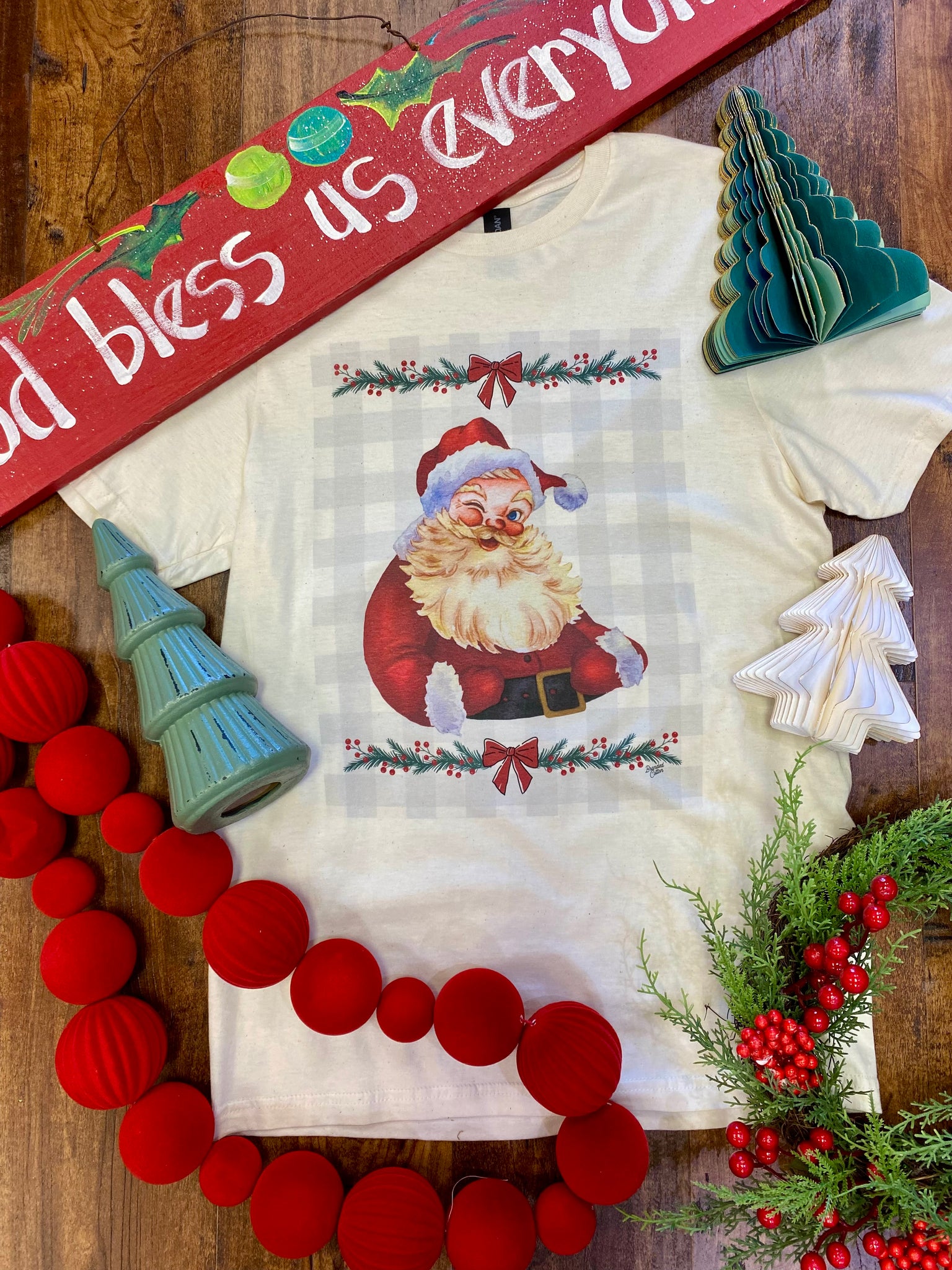 Vintage Plaid Santa tee