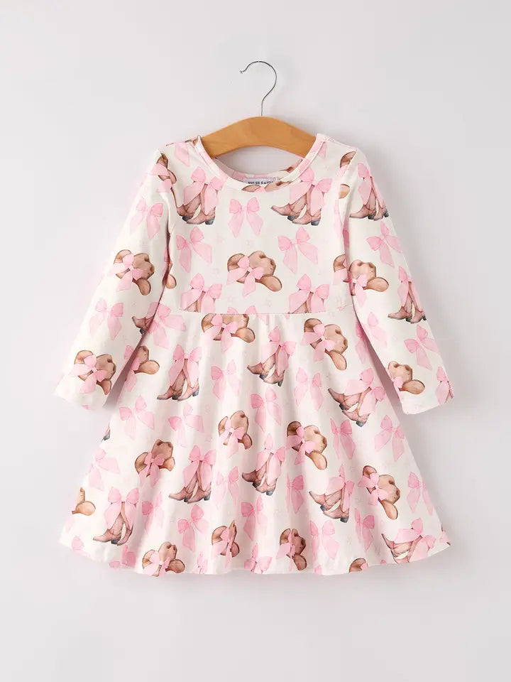 Autumn Western Girls Bow Milk Silk Long Sleeve Dress
