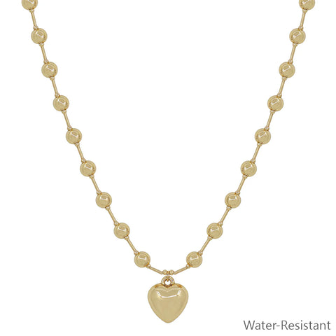 6MM Beaded Chain with Puffy Heart 16"-18" Necklace