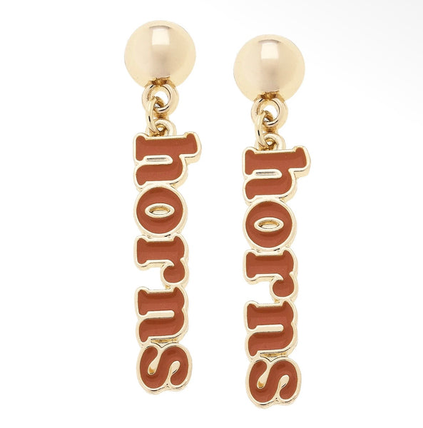 Texas Longhorns Slogan Earrings in Burnt Orange/Shiny Gold