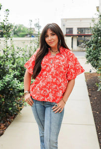 Layerz Bell Top- Red Floral