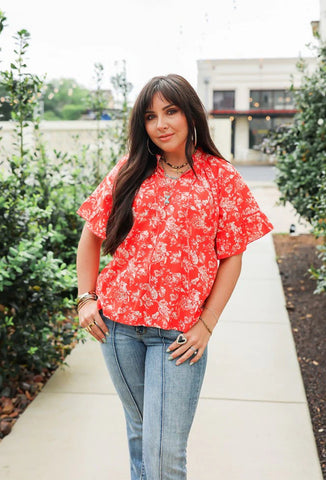Layerz Bell Top- Red Floral