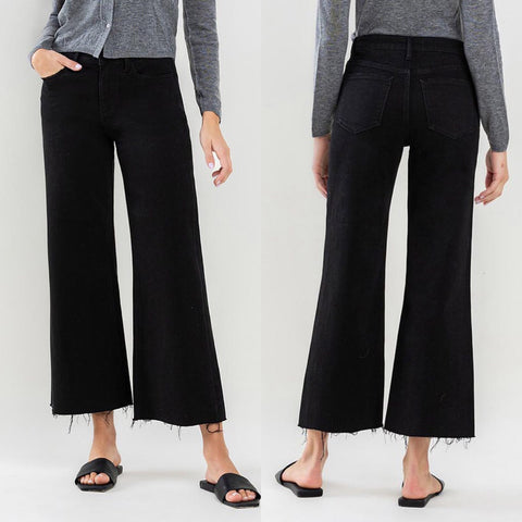 Lovervet Jet Black Cropped Wide Leg Jeans