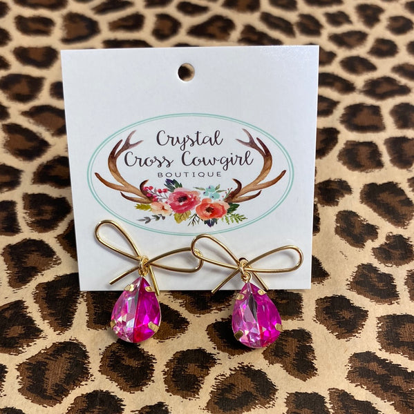 Bow Glass Stone Earrings