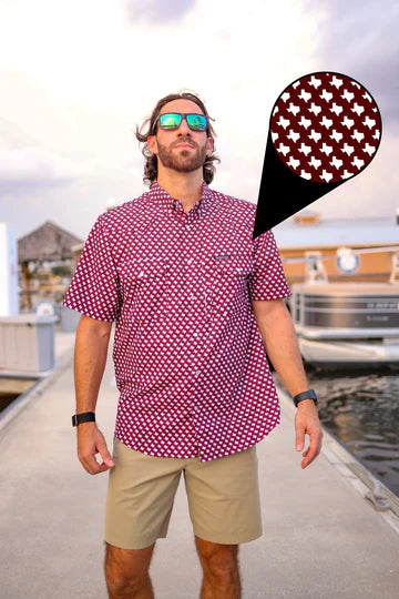 Maroon Pearl Snap Fishing Shirt