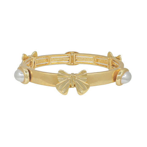 Gold Bow and Pearl Bracelet