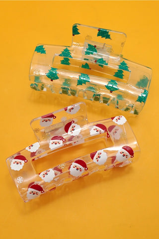 Christmas Tree Santa Holiday Hair Claw