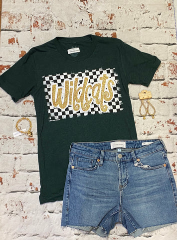 Checkered Wildcats in Glitter Tee