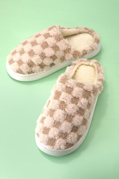 Plush Checker Warm Comfy Cozy Slippers