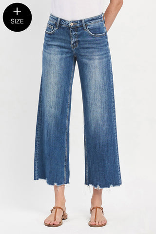 Curvy LOVERVET Mid Rise Raw Hem Wide Jeans