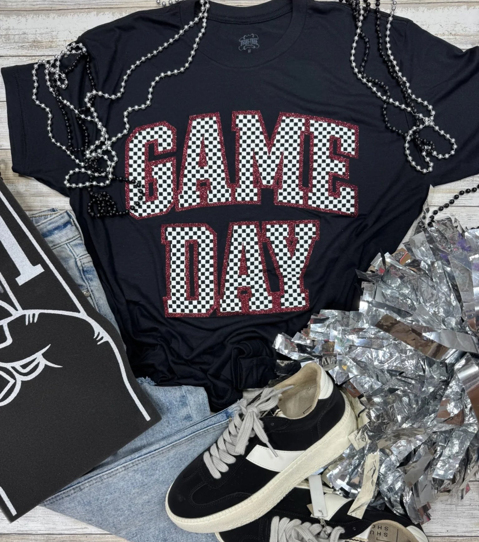 Checkered Game Day with Glitter Tee￼