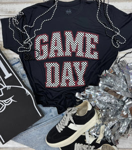 Checkered Game Day with Glitter Tee￼