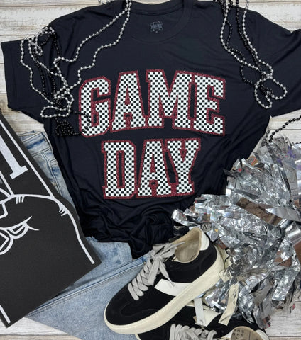 Checkered Game Day with Glitter Tee￼