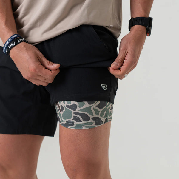 Burlebo Athletic Shorts - Heather Black w/ retro duck camo Pockets and Lining
