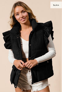 RUFFLE SLEEVE CORDUROY PUFFER VEST