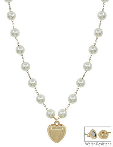 10MM Pearl Chain Necklace with Puffy Heart