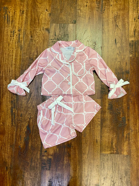 Autumn Check Bow Girls Lapel Pajamas