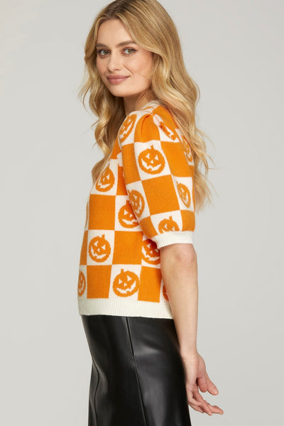 Pumpkin Checkered Sweater