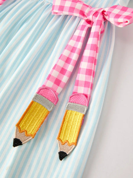 Back 2 school Striped lapel bow dress